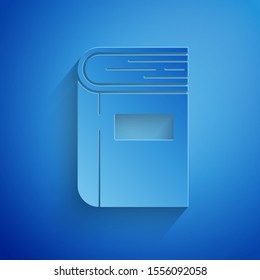 Paper cut Book icon isolated on blue background. Paper art style. Vector Illustration