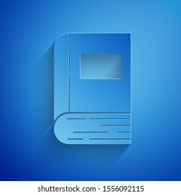 Paper cut Book icon isolated on blue background. Paper art style. Vector Illustration