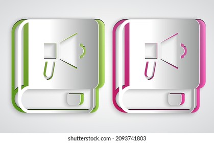 Paper cut Book icon isolated on grey background. Paper art style. Vector
