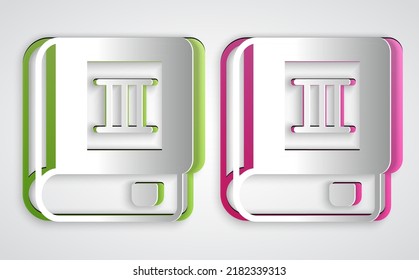 Paper cut Book icon isolated on grey background. Third volume. Paper art style. Vector