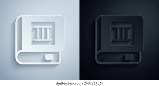 Paper cut Book icon isolated on grey and black background. Third volume. Paper art style. Vector