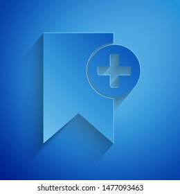 Paper cut Bookmark icon isolated on blue background. Add to concept. Paper art style. Vector Illustration