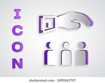 Paper cut Boss with employee icon isolated on grey background. Paper art style. Vector