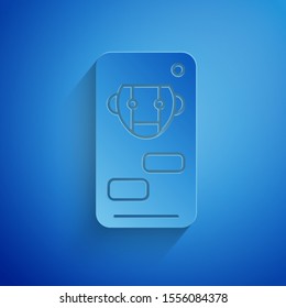Paper cut Bot icon isolated on blue background. Robot icon. Paper art style. Vector Illustration