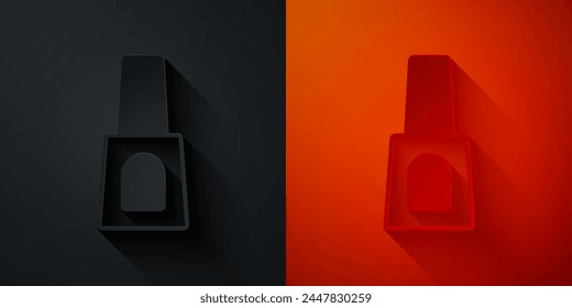 Paper cut Bottle of nail polish icon isolated on black and red background. Paper art style. Vector