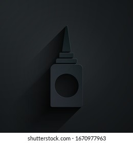 Paper cut Bottle nasal spray icon isolated on black background. Paper art style. Vector Illustration
