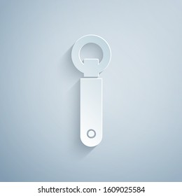 Paper cut Bottle opener icon isolated on grey background. Paper art style. Vector Illustration