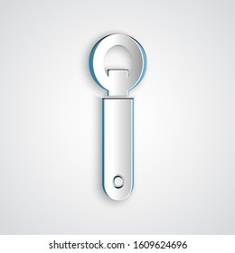 Paper cut Bottle opener icon isolated on grey background. Paper art style. Vector Illustration