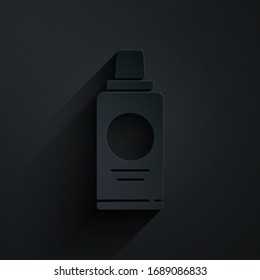 Paper cut Bottle of shampoo icon isolated on black background. Paper art style. Vector Illustration