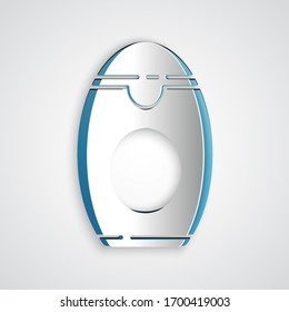 Paper cut Bottle of shampoo icon isolated on grey background. Paper art style. Vector Illustration
