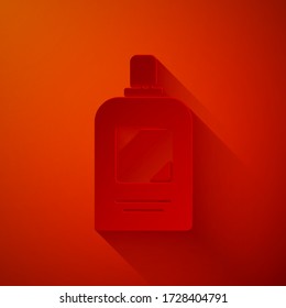 Paper cut Bottle of shampoo icon isolated on red background. Paper art style. Vector Illustration