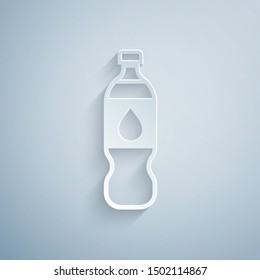 Paper cut Bottle of water icon isolated on grey background. Soda aqua drink sign. Paper art style. Vector Illustration
