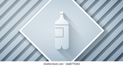 Paper cut Bottle of water icon isolated on grey background. Soda aqua drink sign. Paper art style. Vector Illustration