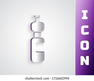 Paper cut Bottle of water icon isolated on grey background. Soda aqua drink sign. Paper art style. Vector Illustration
