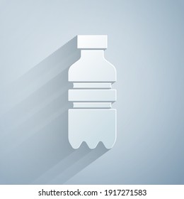 Paper cut Bottle of water icon isolated on grey background. Soda aqua drink sign. Paper art style. Vector