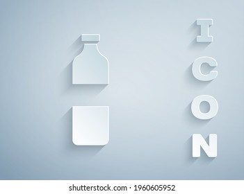 Paper cut Bottle of water icon isolated on grey background. Soda, aqua drink sign. Paper art style. Vector Illustration