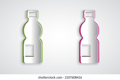 Paper cut Bottle of water icon isolated on grey background. Soda aqua drink sign. Paper art style. Vector