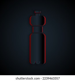 Paper cut Bottle of water icon isolated on black background. Soda aqua drink sign. Paper art style. Vector Illustration