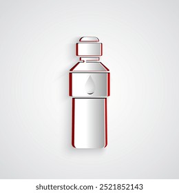 Paper cut Bottle of water icon isolated on grey background. Soda aqua drink sign. Paper art style. Vector Illustration