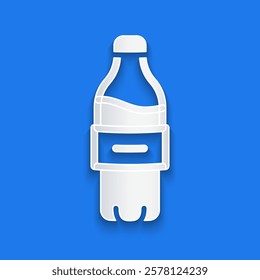 Paper cut Bottle of water icon isolated on blue background. Soda aqua drink sign. Paper art style. Vector