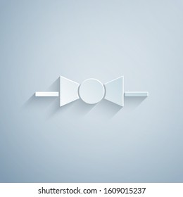Paper cut Bow tie icon isolated on grey background. Paper art style. Vector Illustration