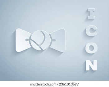 Paper cut Bow tie icon isolated on grey background. Paper art style. Vector