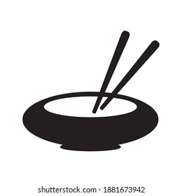Paper cut Bowl with asian food and pair of chopsticks silhouette icon isolated on white background. Concept of prepare, eastern diet. Paper art style. Vector.