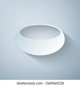 Paper cut Bowl icon isolated on grey background. Paper art style. Vector Illustration