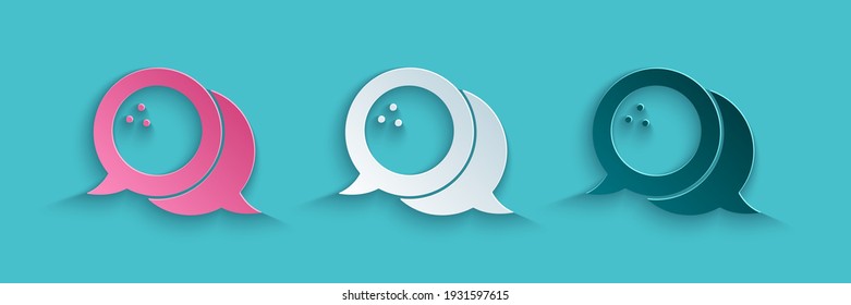 Icono de la bola de bolas de corte de papel aislado en fondo azul. Equipamiento deportivo. Estilo de arte de papel. Vector