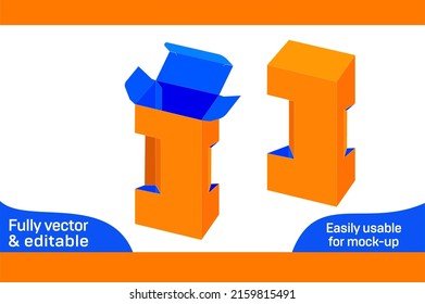 Paper cut box dieline template and 3d render file
