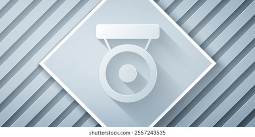 Paper cut Boxing gong icon isolated on grey background. Boxing bell. Paper art style. Vector