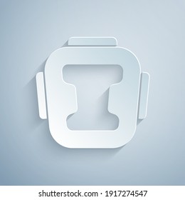 Paper cut Boxing helmet icon isolated on grey background. Paper art style. Vector.