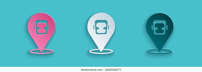 Paper cut Boxing helmet icon isolated on blue background. Paper art style. Vector