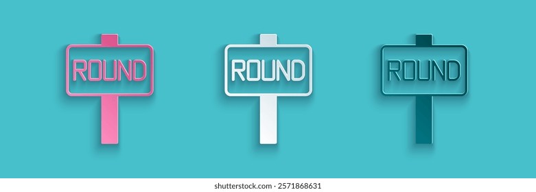 Paper cut Boxing ring board icon isolated on blue background. Paper art style. Vector