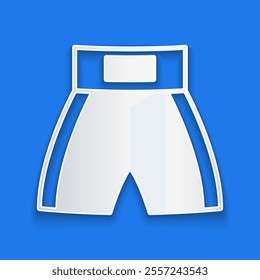 Paper cut Boxing short icon isolated on blue background. Paper art style. Vector