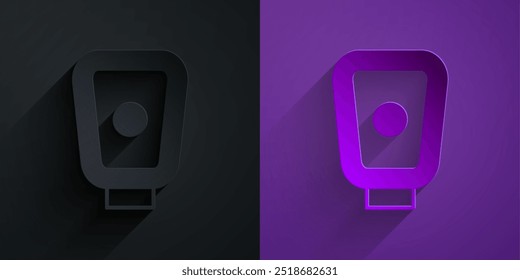 Paper cut Boxing training paws icon isolated on black on purple background. Paper art style. Vector