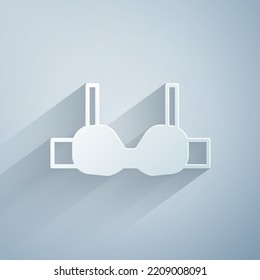 Paper cut Bra icon isolated on grey background. Lingerie symbol. Paper art style. Vector