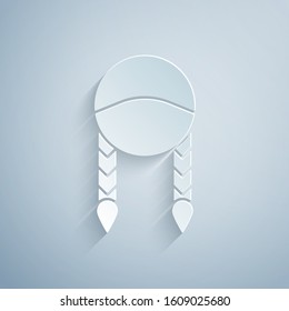 Paper cut Braid icon isolated on grey background. Paper art style. Vector Illustration