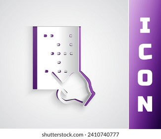 Paper cut Braille icon isolated on grey background. Finger drives on points. Writing signs system for blind or visually impaired people. Paper art style. Vector