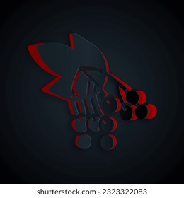 Paper cut Branch viburnum or guelder rose icon isolated on black background. Healthful viburnum fruit bunch for natural vitamin. Paper art style. Vector