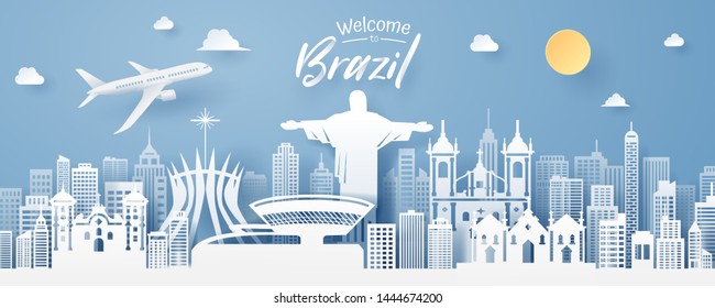 paper cut of Brazil landmark, travel and tourism concept, eps 10 vector.