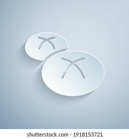 Paper cut Bread loaf icon isolated on grey background. Paper art style. Vector.