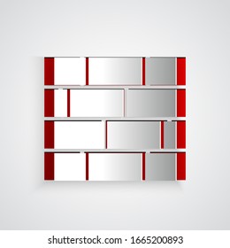 Paper cut Bricks icon isolated on grey background. Paper art style. Vector Illustration