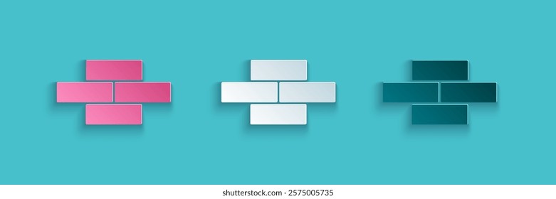 Paper cut Bricks icon isolated on blue background. Paper art style. Vector Illustration