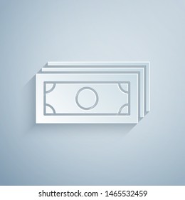 Paper cut Briefcase icon isolated on grey background. Business case sign. Business portfolio. Paper art style. Vector Illustration
