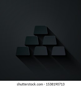 Paper cut Briefcase icon isolated on black background. Business case sign. Business portfolio. Paper art style. Vector Illustration
