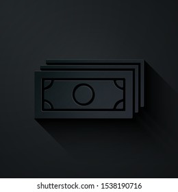 Paper cut Briefcase icon isolated on black background. Business case sign. Business portfolio. Paper art style. Vector Illustration