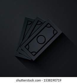 Paper cut Briefcase icon isolated on black background. Business case sign. Business portfolio. Paper art style. Vector Illustration