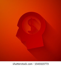 Paper cut Briefcase icon isolated on red background. Business case sign. Business portfolio. Paper art style. Vector Illustration