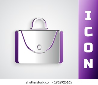 Paper cut Briefcase icon isolated on grey background. Business case sign. Business portfolio. Paper art style. Vector Illustration